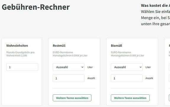 Ausschnitt von unserem neuen Gebührenrechner