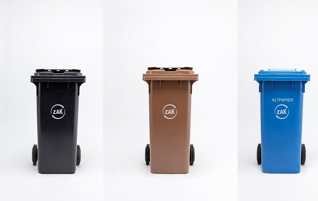 Unsere verschiedenen Mülltonnen, symbolisch für unser Tonnenmeldeformular